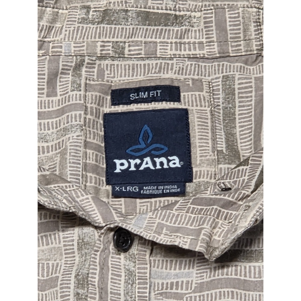 Prana Slim Fit Button Up Shirt Mens XL Beige Geometric Pattern Short Sleeve... - Picture 3 of 6